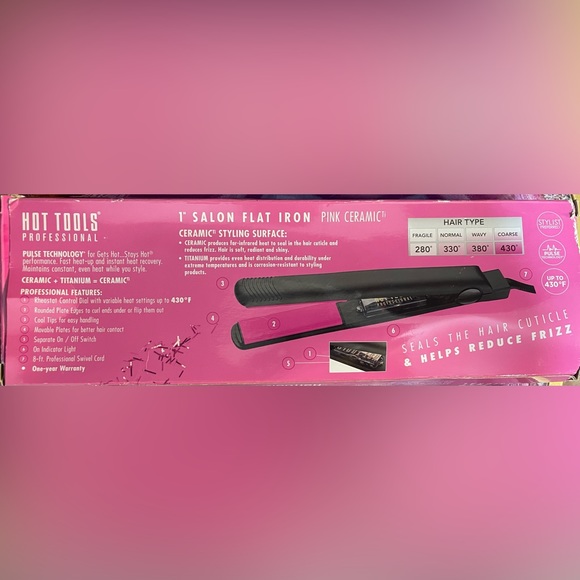 Hot Tools Professional Pink Ceramic 1” Hair Straightener - Picture 2 of 4